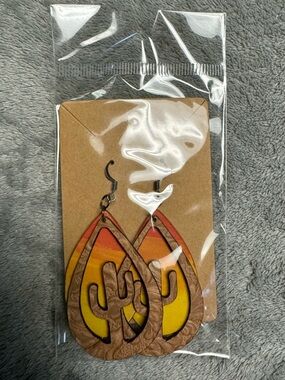 Boho Cactus Teardrop Earrings - Yellow & Orange